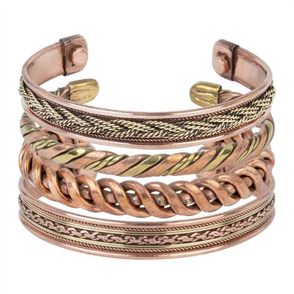 Tibetan Handcrafted Copper Bracelets - Set of 4 - Indian Pattern Yoga Jewelry