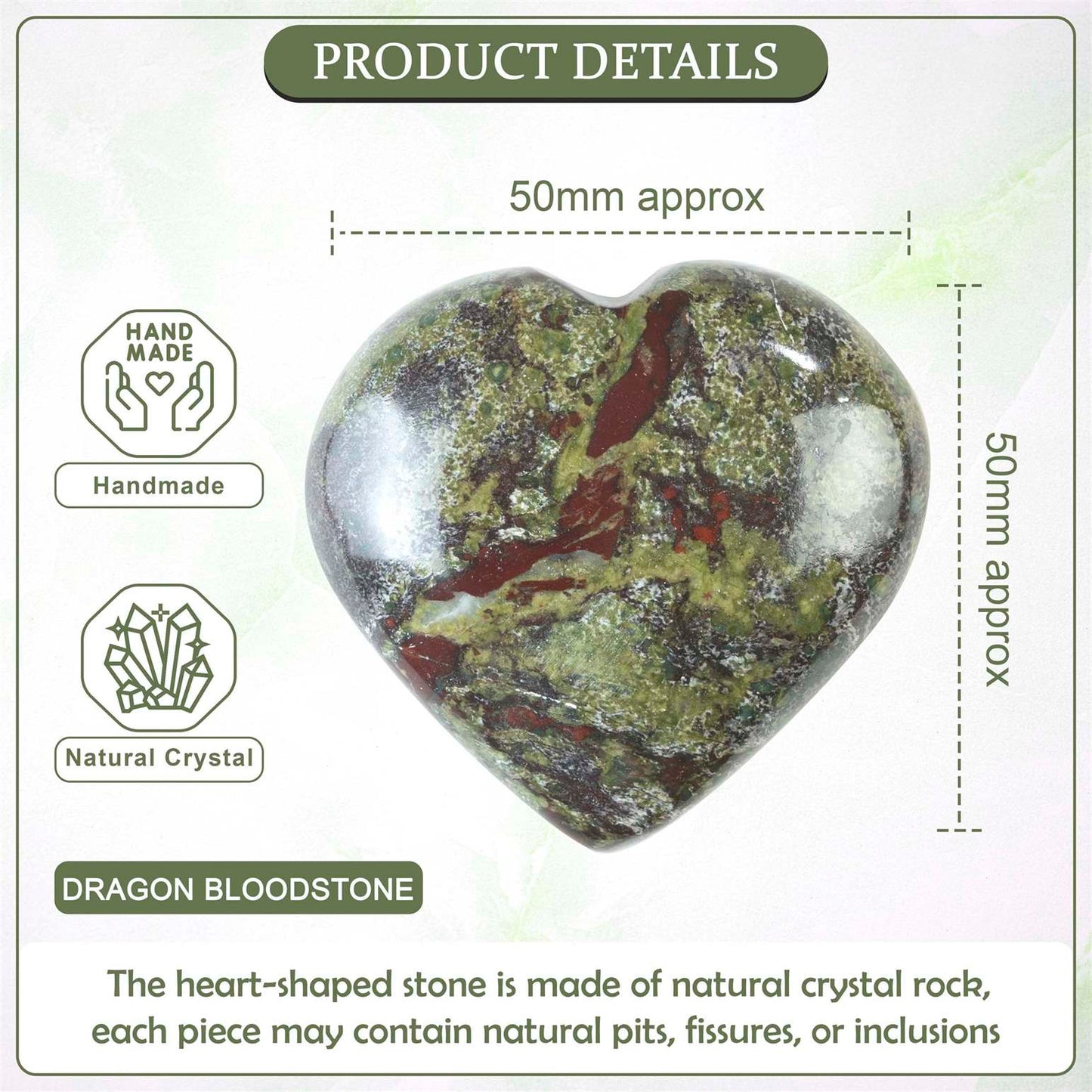 Dragon Bloodstone Crystal Heart Shape Stone - Courage and Strength - TheIndianHand