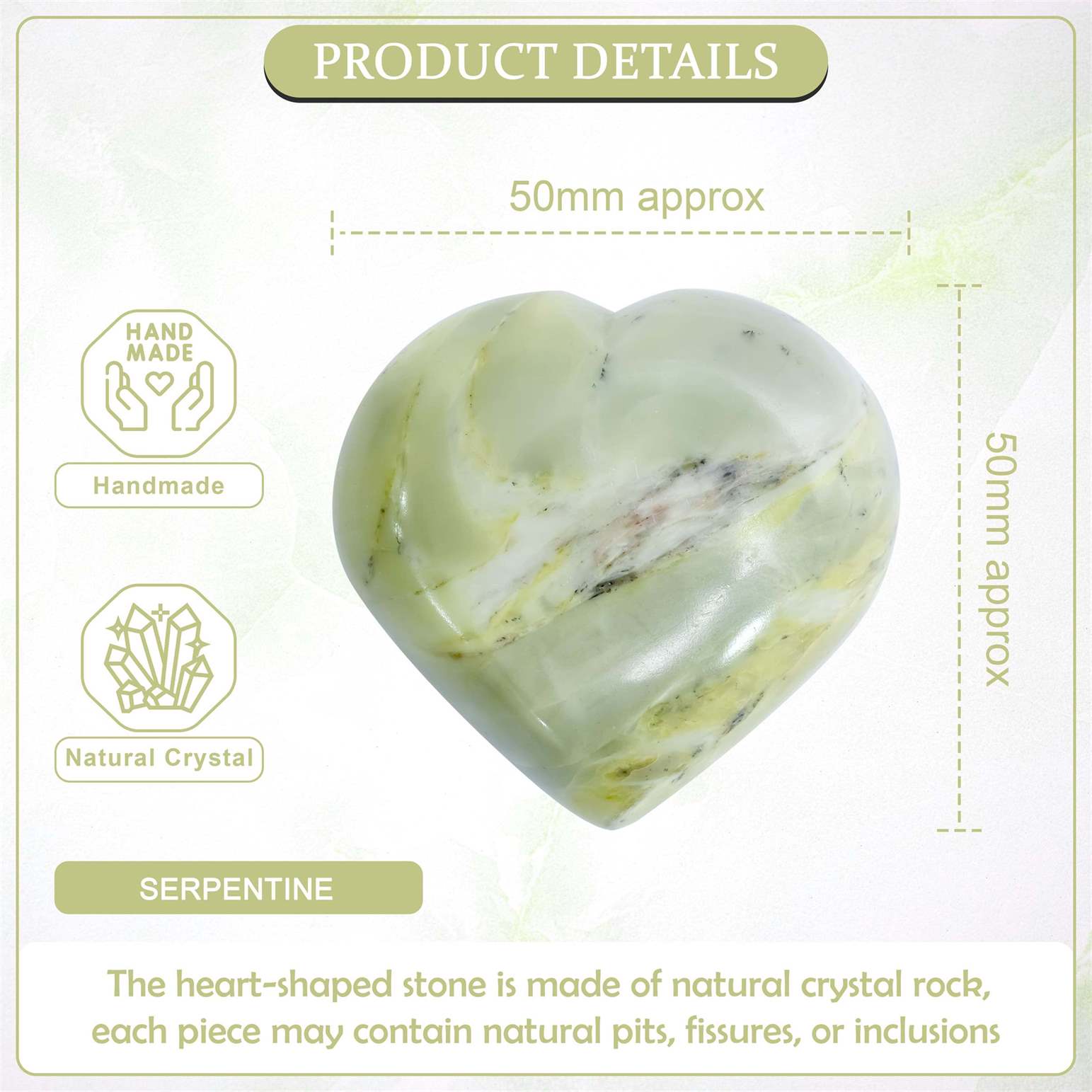 Serpentine Crystal Heart Shape Stone - Inner Peace and Transformation - TheIndianHand