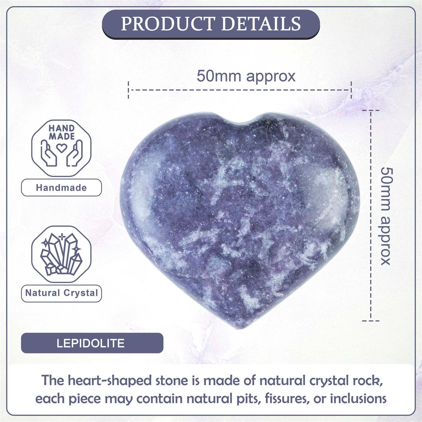 Lepidolite Crystal Heart Shape Stone - Calm and Balance - TheIndianHand 