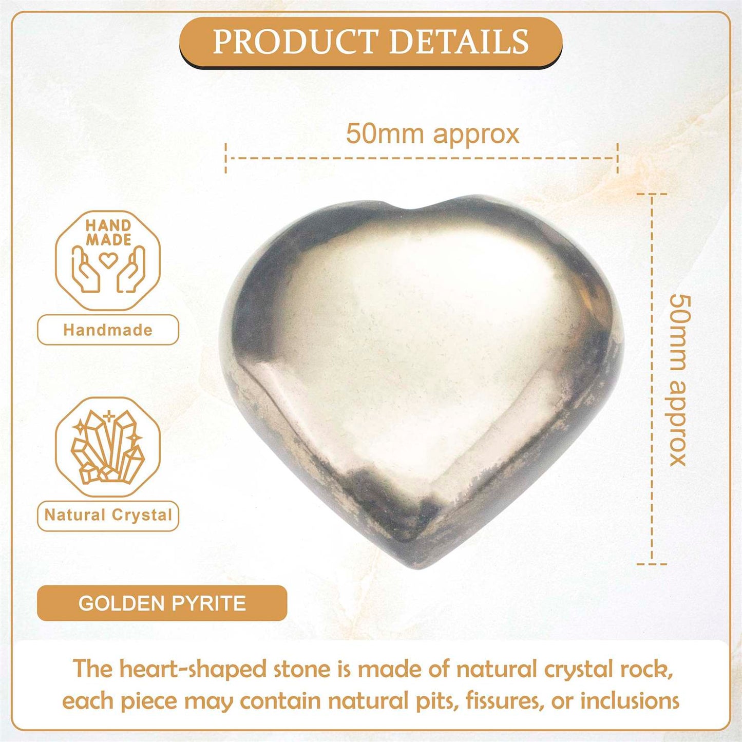 Golden Pyrite Crystal Heart Shape Stone - Wealth and Protection - TheIndianHand 