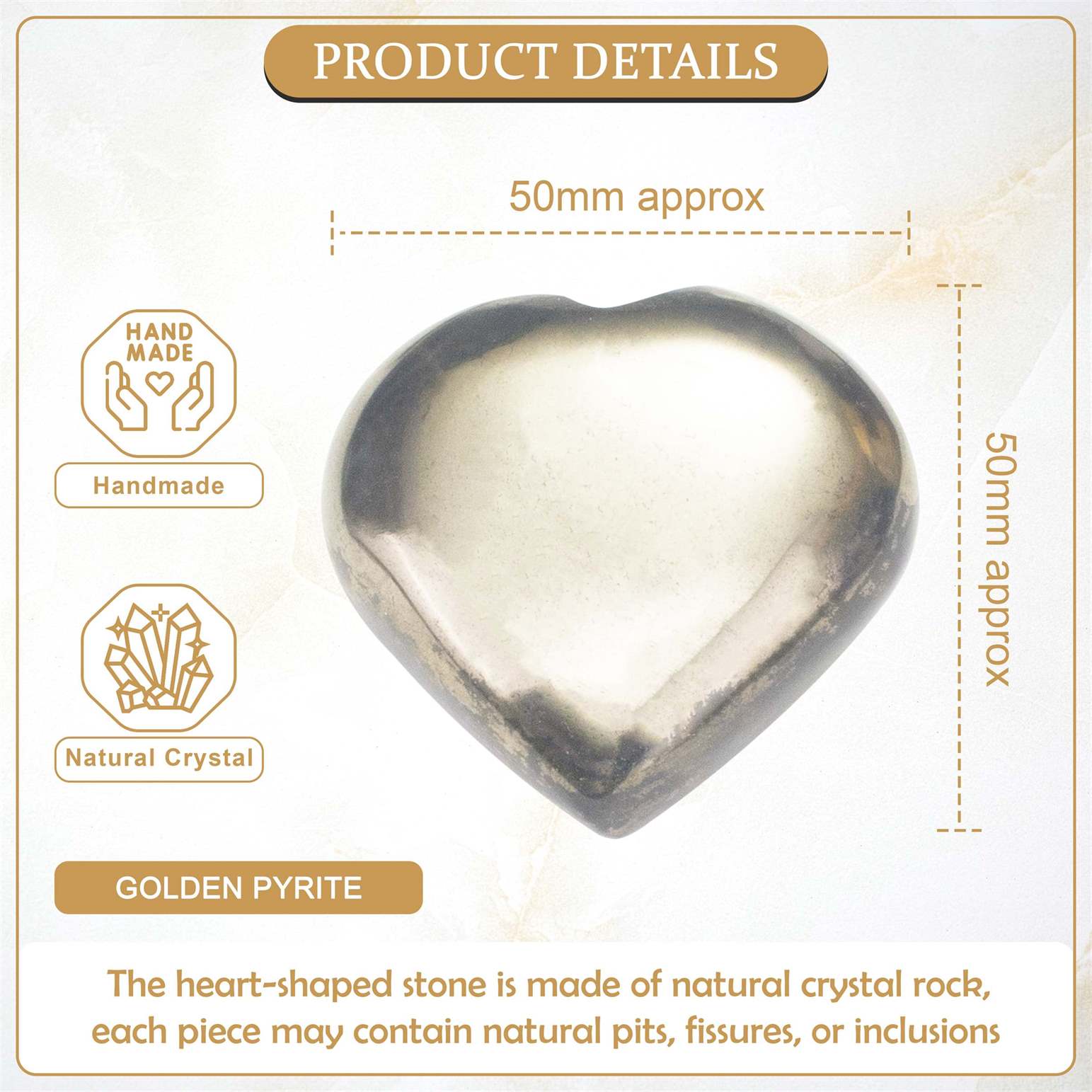Golden Pyrite Crystal Heart Shape Stone - Wealth and Protection - TheIndianHand