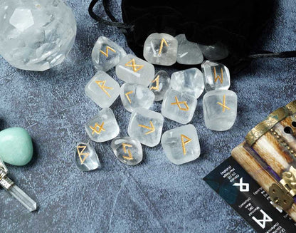 clear quartz Rune Stones Sets 25 pcs for Beginners