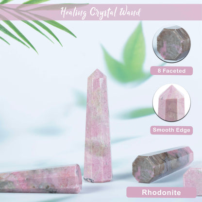 Rhodonite Healing Crystal Wand - For Manifestation, Massage, and Emotional Healing - TheIndianHand