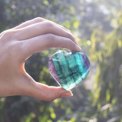 Multi Fluorite Crystal Heart Shape Stone - Focus and Clarity - TheIndianHand 