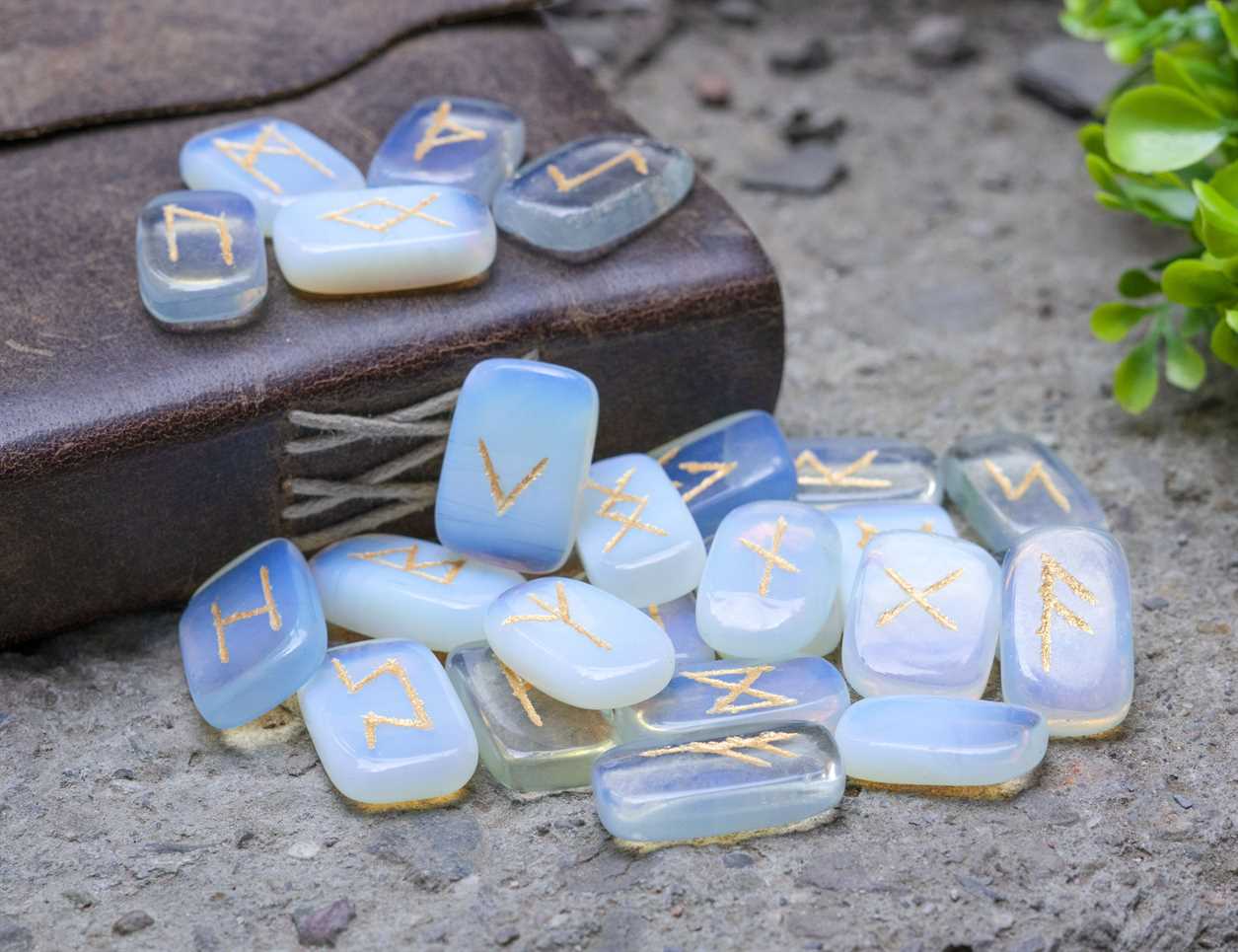 Opalite Gemstone Engraved Rune Stones Set (25 Pcs) - TheIndianHand 