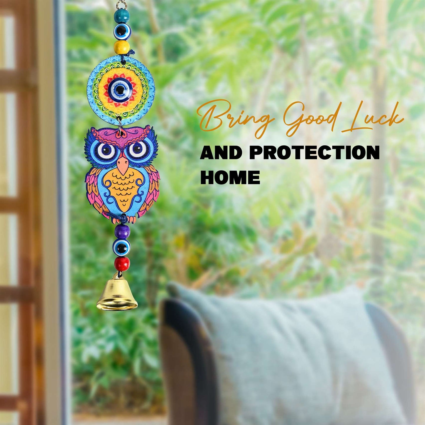 Blue Owl Evil Eye Hanging Pendant  | Lucky Nazar Battu Amulet for Home, Office, and Car