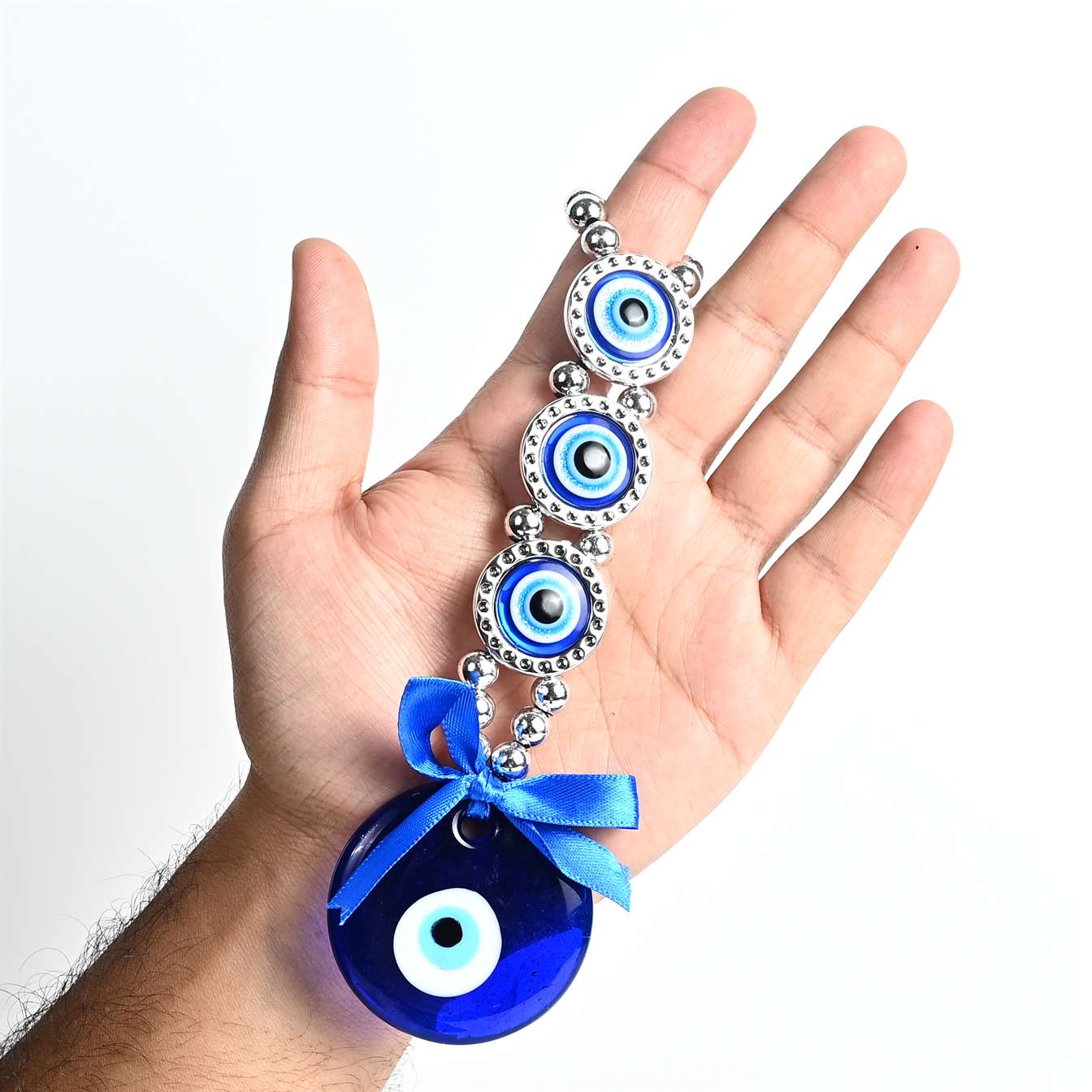 Evil Eye Keychain | Hanging Charm with Three Protection Circles and Central Nazar Amulet | Turkish Blue Glass