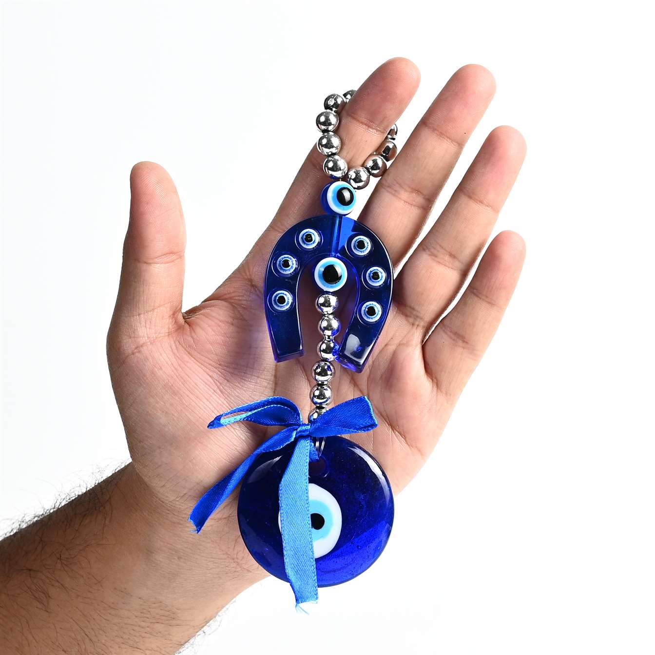 Horseshoe Evil Eye Door Hanging | Turkish Blue Glass Nazar Battu Amulet for Protection and Good Luck | Feng Shui Vastu Home Decor