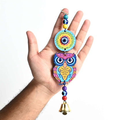 Blue Owl Evil Eye Hanging Pendant  | Lucky Nazar Battu Amulet for Home, Office, and Car