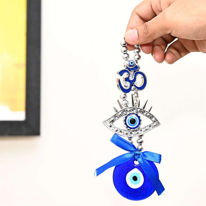 Metal Om Design Evil Eye Wall Hanging with Blue Pendant