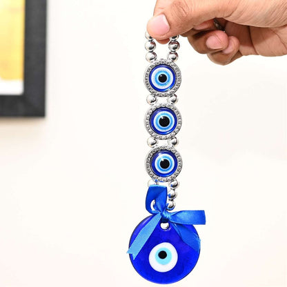 Evil Eye Keychain | Hanging Charm with Three Protection Circles and Central Nazar Amulet | Turkish Blue Glass