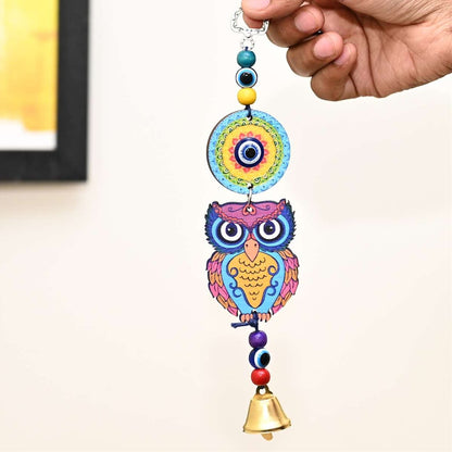 Blue Owl Evil Eye Hanging Pendant  | Lucky Nazar Battu Amulet for Home, Office, and Car