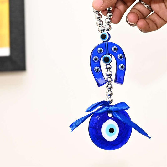 Horseshoe Evil Eye Door Hanging | Turkish Blue Glass Nazar Battu Amulet for Protection and Good Luck | Feng Shui Vastu Home Decor