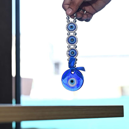 Evil Eye Keychain | Hanging Charm with Three Protection Circles and Central Nazar Amulet | Turkish Blue Glass