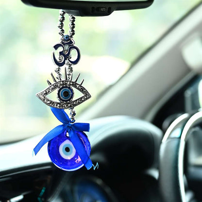 Metal Om Design Evil Eye Wall Hanging with Blue Pendant