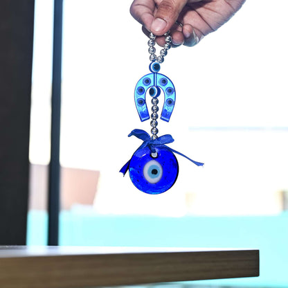 Horseshoe Evil Eye Door Hanging | Turkish Blue Glass Nazar Battu Amulet for Protection and Good Luck | Feng Shui Vastu Home Decor