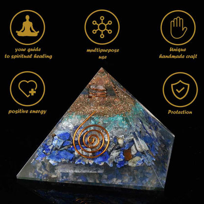 Clear Quartz, Blue Onyx & Lapis Lazuli Balancing Orgone Pyramid - 2.5-3 inch - TheIndianHand