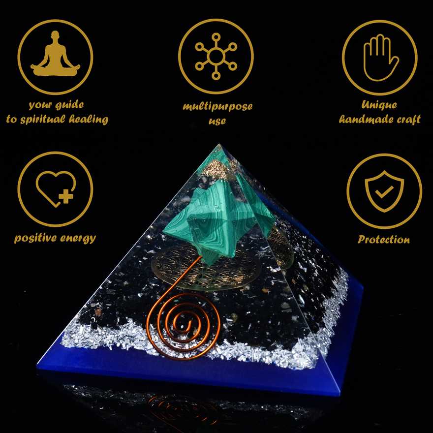 Black Tourmaline Stone Orgone Pyramid with Flower of Life Symbol - 2.5-3 inch - TheIndianHand
