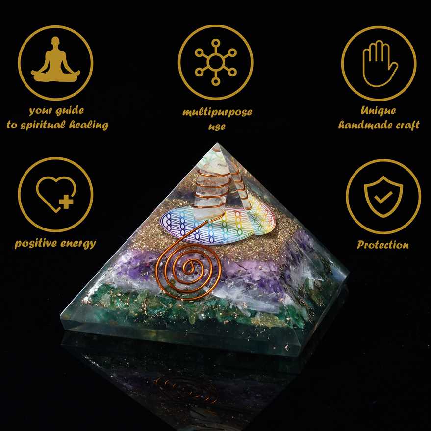 Green Aventurine Selenite Amethyst & Rose Quartz Orgone Pyramids - 3.5 inch - TheIndianHand