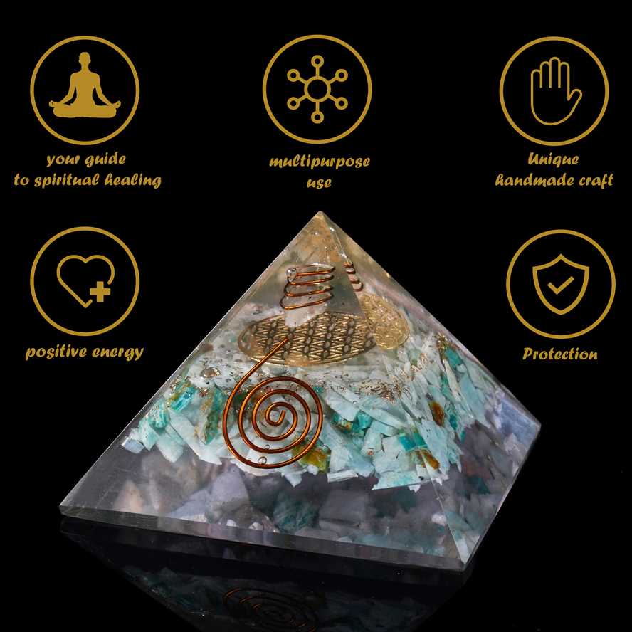 Amazonite Orgone Pyramid - 2.5 inch - TheIndianHand