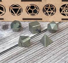 Golden Pyrite Platonic Solids Crystal Geometry Set (15-20 mm)