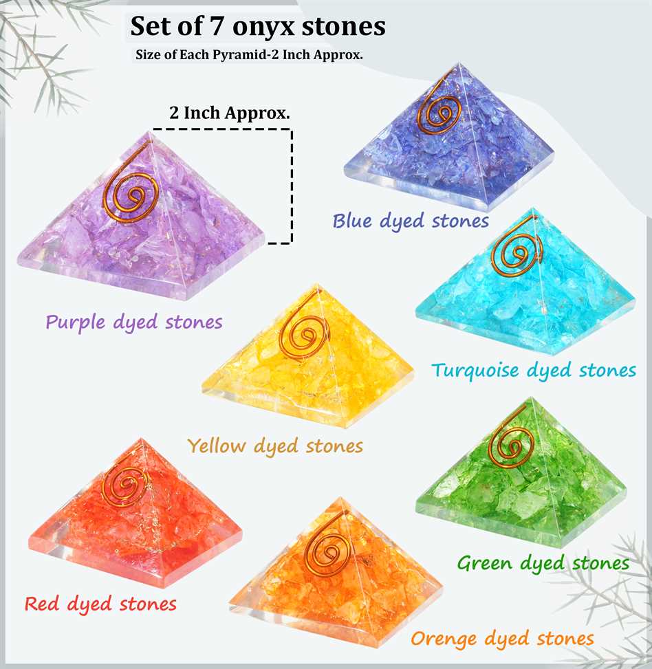 Orgone Pyramids of 7 Colors Onyx (Set of 7) - 20-25 mm - TheIndianHand