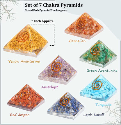 Seven Chakra Orgone Pyramid (Set of 7) - 1 inch Each - TheIndianHand