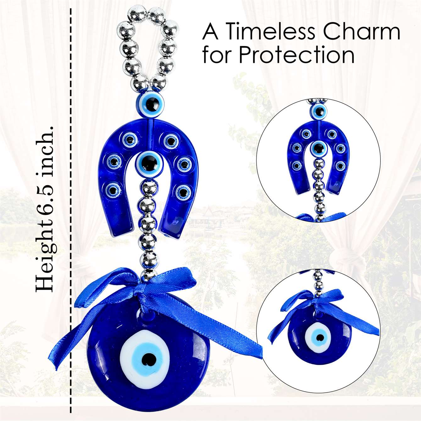 Horseshoe Evil Eye Door Hanging | Turkish Blue Glass Nazar Battu Amulet for Protection and Good Luck | Feng Shui Vastu Home Decor