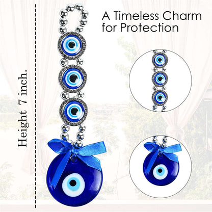 Evil Eye Keychain | Hanging Charm with Three Protection Circles and Central Nazar Amulet | Turkish Blue Glass