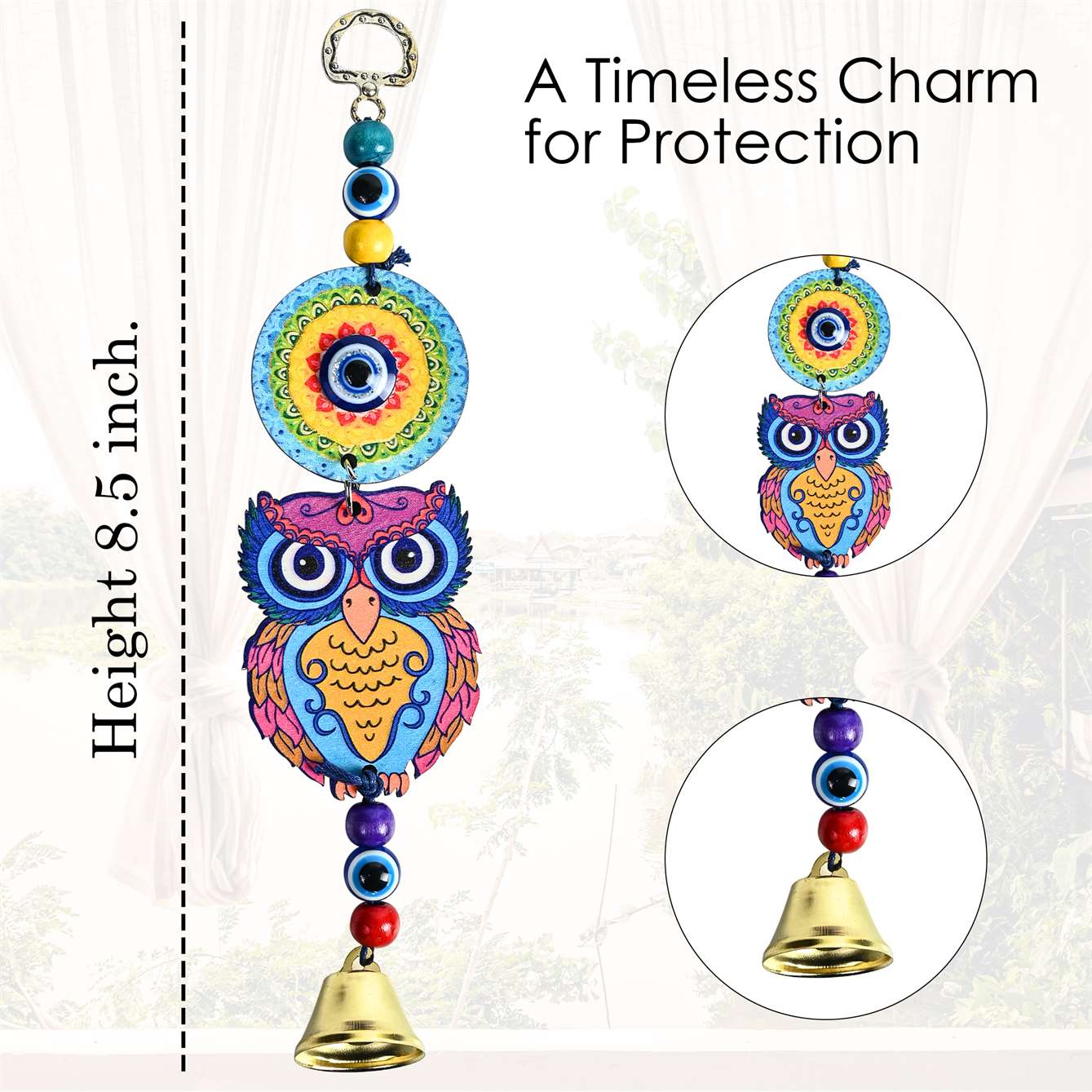 Blue Owl Evil Eye Hanging Pendant  | Lucky Nazar Battu Amulet for Home, Office, and Car