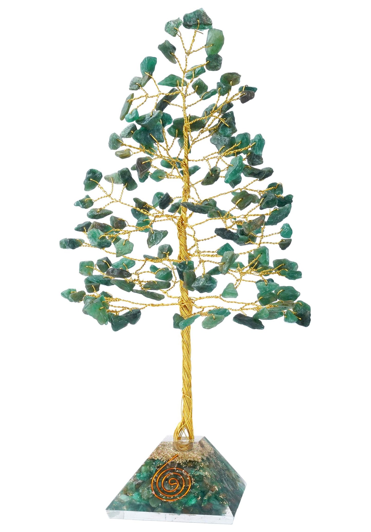 Green Jade Gemstone Tree of Life (Orgone Pyramid Base)