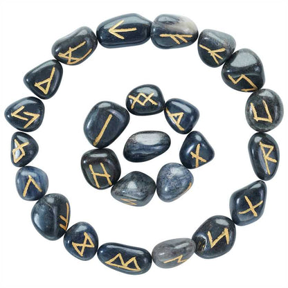 Blue Jade Rune Stones Set Engraved