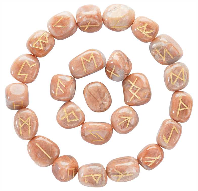 Peach moonstone rune stones set engraved