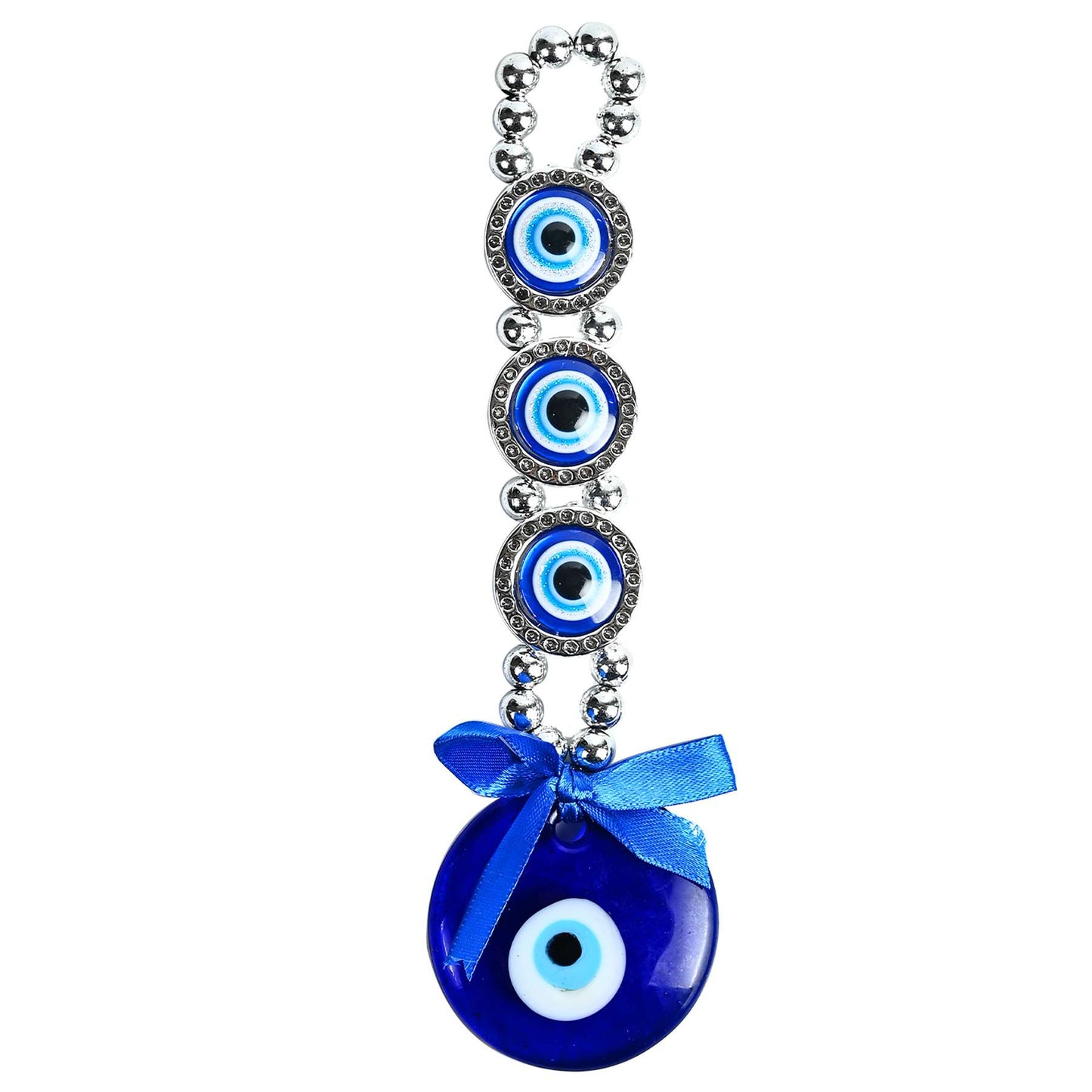 Evil Eye Keychain | Hanging Charm with Three Protection Circles and Central Nazar Amulet | Turkish Blue Glass