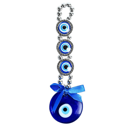 Evil Eye Keychain | Hanging Charm with Three Protection Circles and Central Nazar Amulet | Turkish Blue Glass