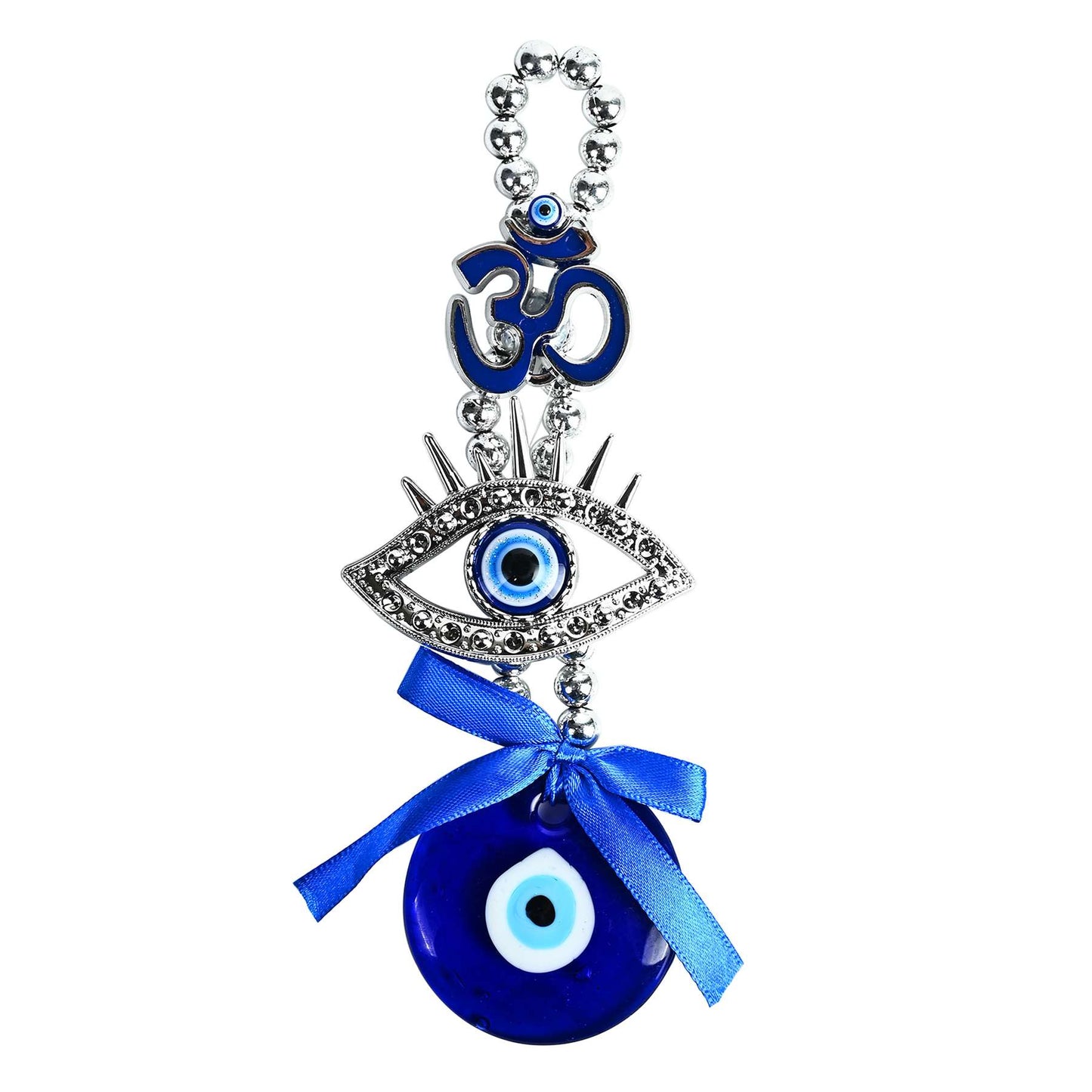 Metal Om Design Evil Eye Wall Hanging with Blue Pendant