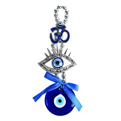 Metal Om Design Evil Eye Wall Hanging with Blue Pendant