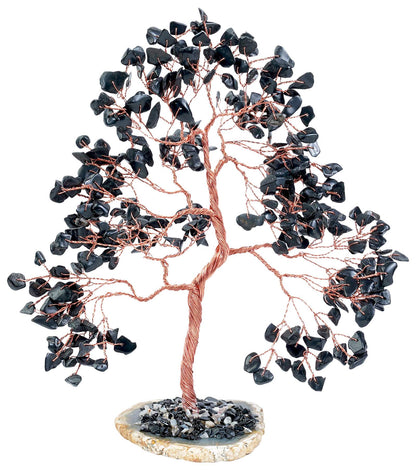 Black Tourmaline Gemstone Tree (Geode Agate Slice Base)